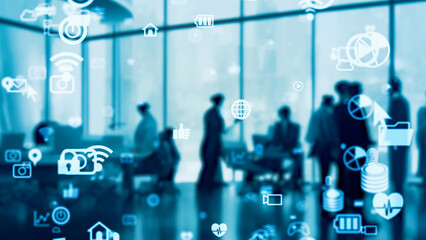 Fototapete - Futuristic office and cutting edge technology concept. smart office.
