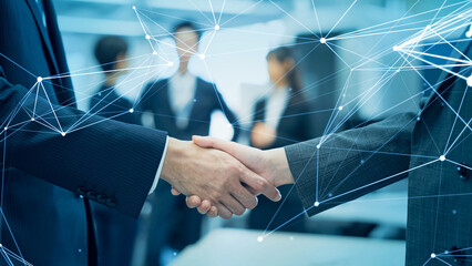 Poster - Group of people shaking hands in the office and communication network concept.
