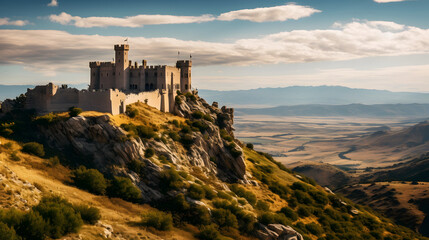 An ancient castle perched on a hill background