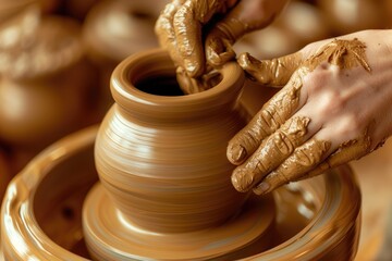 A person is making a pottery piece with their hands