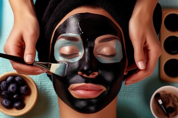 Wall Mural - A woman is getting her face painted black