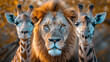© SS Digital - Close-ups of majestic lions, elephants, and giraffes background