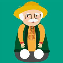 Wall Mural - Old man with glasses. Vector illustration in flat style. Front view.