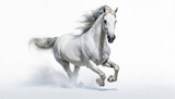 Fototapeta Konie - White horse galloping in the snow, isolated on a white background