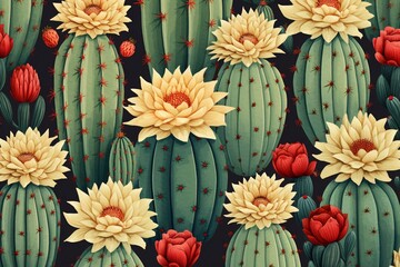 Wall Mural - cactus pattern on a black background