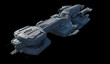 Large Battle Cruiser Spaceship Isolated on Black Background - Front View, 3d digitally rendered science fiction illustration