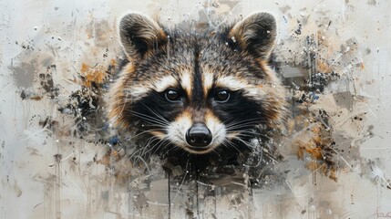 Wall Mural - A close-up of a raccoon, its expressive face and intricate fur, AI Generative