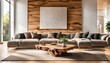 Canapé de luxe et table basse dans une pièce spacieuse. Design d'intérieur minimaliste d'un salon moderne.