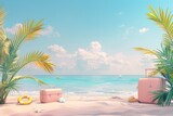 Fototapeta Kuchnia - Beach travel summer holiday vacation concept background with copy space, 3d rendering 