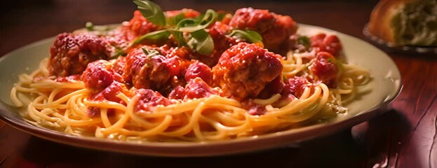 Wall Mural - spaghetti with meatballs 4K Video