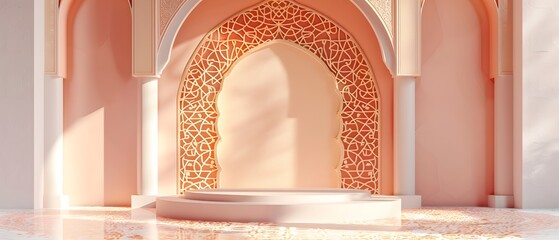 Wall Mural - Podium on arch background for Ramadan, copy space concept, mockup. product presentation.