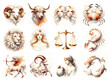 © lettett - Zodiac Signs Set. Watercolor Astrological Signs.