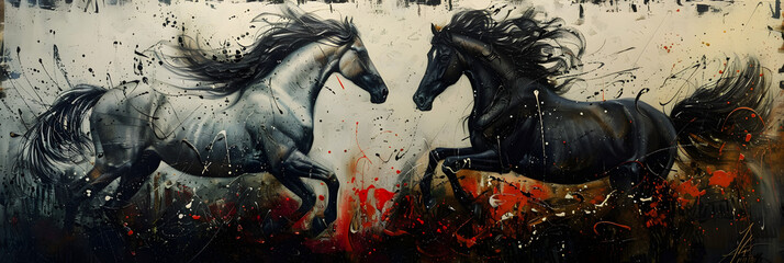 Wall Mural - detailed painting of modern abstract art, with metal elements, texture background, and animals and h