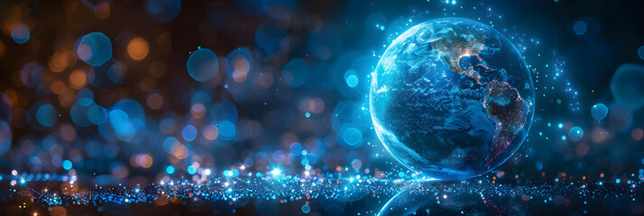 Sticker - Background with a blue globe and digital technology