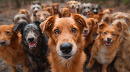 Wall Mural - large group of many stray dogs