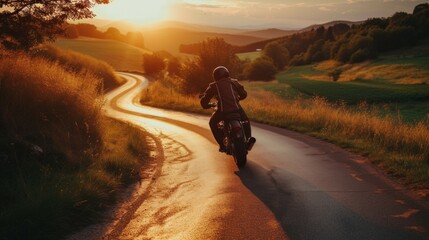 motorbike on the road riding. having fun driving the empty highway on a motorcycle tour journey