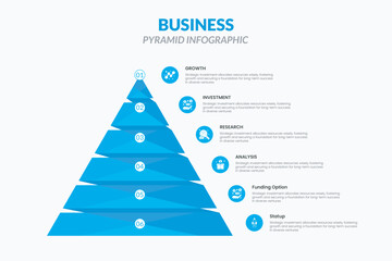 Wall Mural - Vector pyramid up arrows infographic, diagram chart, triangle graph presentation. Business timeline concept with 6 parts