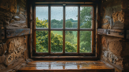 Wall Mural - window with rain drops