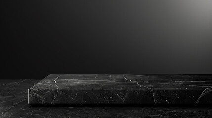 Wall Mural - Empty marble black table countertop on black background, 