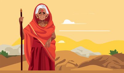 Wall Mural - indian bharat old woman vector flat isolated vector style illustration