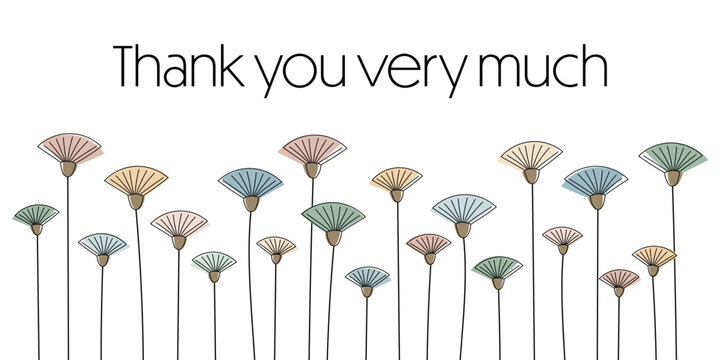 Thank you very much - Schriftzug in englischer Sprache - Vielen Dank. Dankeskarte mit modernen abstrakten Blumen in Pastellfarben.