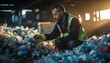 workers sort plastic waste bottles at a recycling plant. plastic recycling at the factory. 