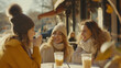the happiness of beautiful female friends meeting outdoors and having fun. With smiles, laughter, and joyful expressions, they enjoy each other's company amidst the beauty of nature