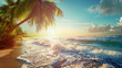 Palm tree on a beautiful white sand beach; travel memories