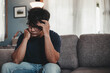 © panitan - sad serious illness man.depressed emotion panic attacks alone sick people fear stressful crying.stop abusing domestic violence,help person with health anxiety,thinking bad frustrated exhausted
