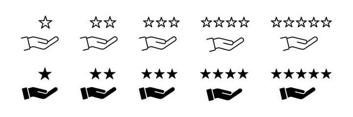 Value rank icons set. Hand holding star, value success concept symbol. Value, rank vector icons collection