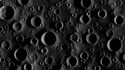 Wall Mural - moon surface in stippling style with shadows and many meteorite impact craters. close-up top view lu