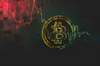 Bitcoin cryptocurrency on a dark background. Digital currency. Cryptocurrency.Golden Bitcoin Amidst Fluctuating Market Graphs