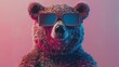 © starush - A bear wearing sunglasses with a pink background and red filter, AI