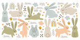 Fototapeta Dinusie - Cute colorful childish forest animals design of hare and bunny characters set vector illustration