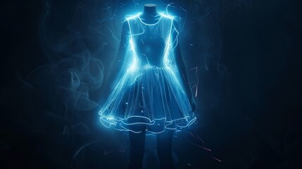 Wall Mural - A woman in a dress with glowing blue light coming from her, AI