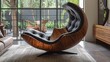 A modern lounge chair with a curved back and arm rests, AI