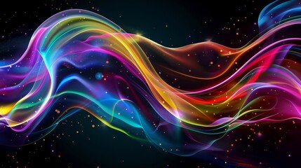 Wall Mural - Abstract liquid flow and wave patterns on a black background with vibrant rainbow color transitions.