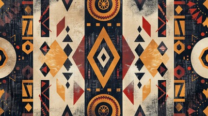 Wall Mural - Ethnic-inspired geometric abstract background with tribal patterns and earthy colors.