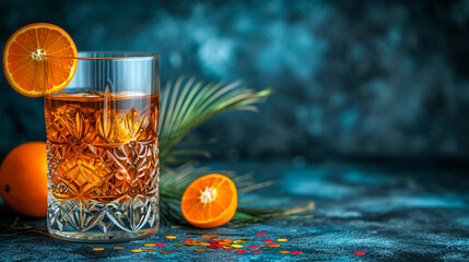 Wall Mural - glass of orange juice and orange