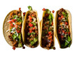 beef tacos collection set isolated on transparent background, transparency image, removed background
