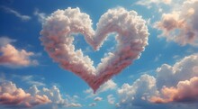 Heart Shaped Cloud, From A Bird's Eye View, A Heart-shaped Cloud Stands Out Against The Clear Blue Sky, A Symbol Of Love And Romance. The Intricate Details Of The Cloud, With Its Wispy Edges And Fluff