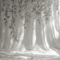 Wall Mural - A white curtain with a tree branch hanging from it