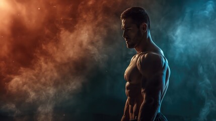 Wall Mural - Handsome muscular man posing in studio over dark background. Fitness and bodybuilding concept.