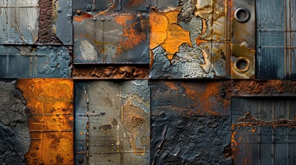 Wall Mural - Rustic abstract art with textures of wood, stone, and metal