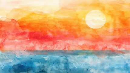 Wall Mural - Soothing abstract landscape in watercolor, depicting a serene sunset.