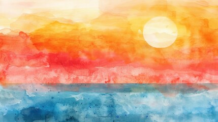 Canvas Print - Soothing abstract landscape in watercolor, depicting a serene sunset.