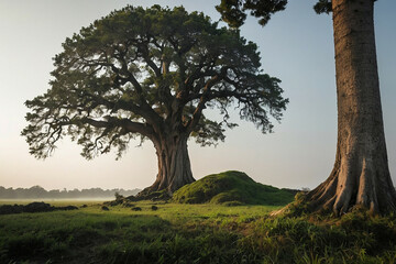 Canvas Print - Two Trees Standing in Grass