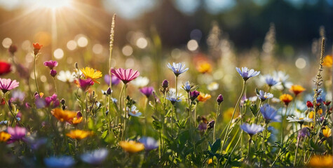 Wall Mural - Bright Wildflower Field With Sunlight