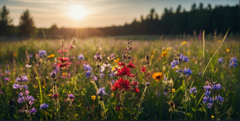 Sticker - Sun Setting Over Field of Wildflowers