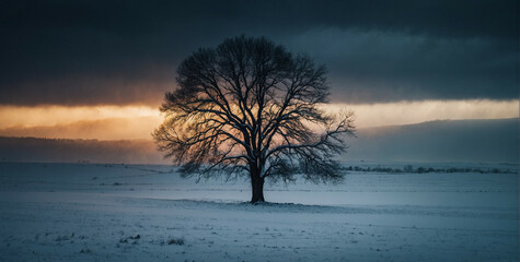 Sticker - Lone Tree Stands in Snowy Field